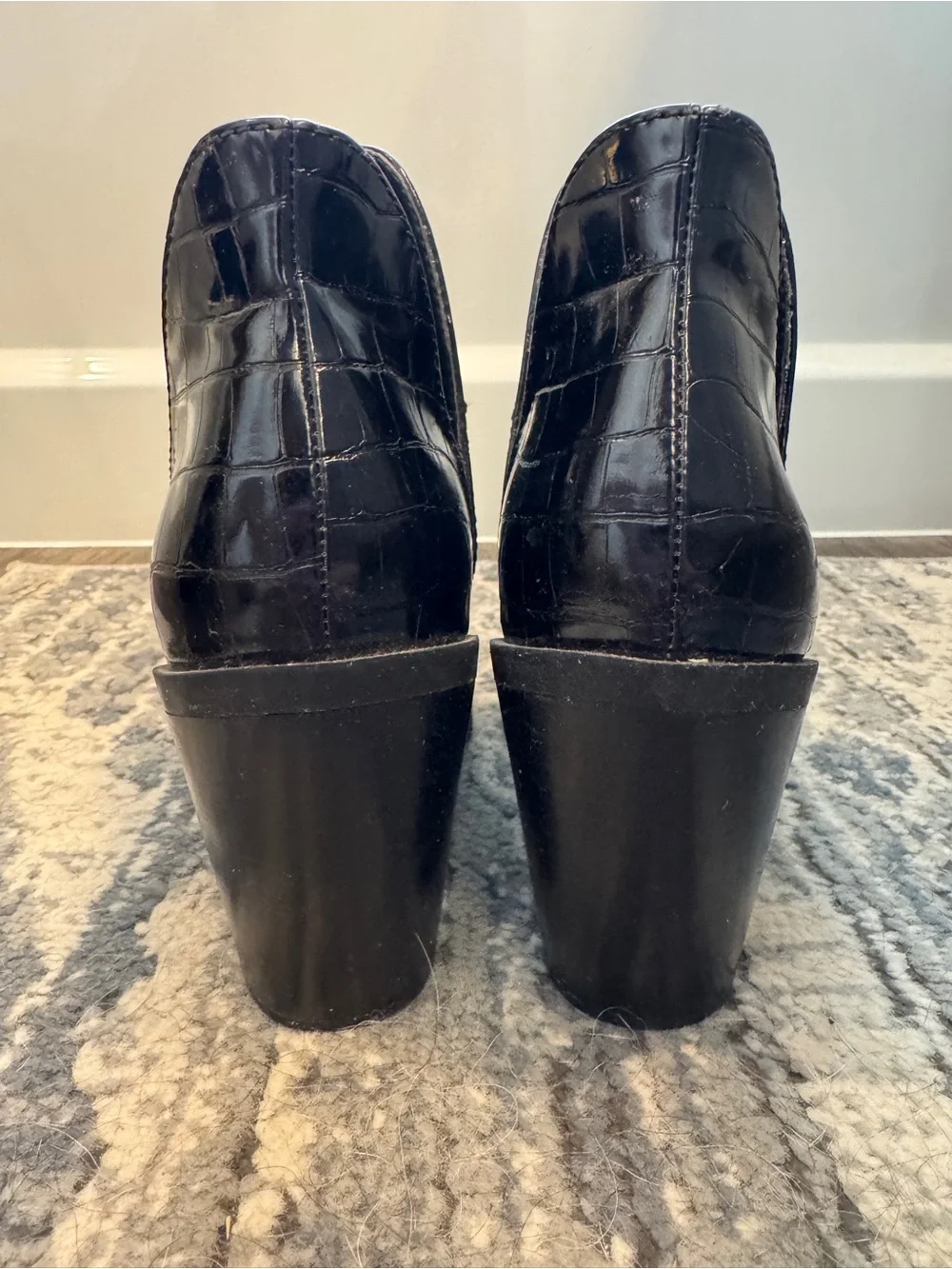 Steve Madden Black Croc-Embossed Cutout Ankle Boots